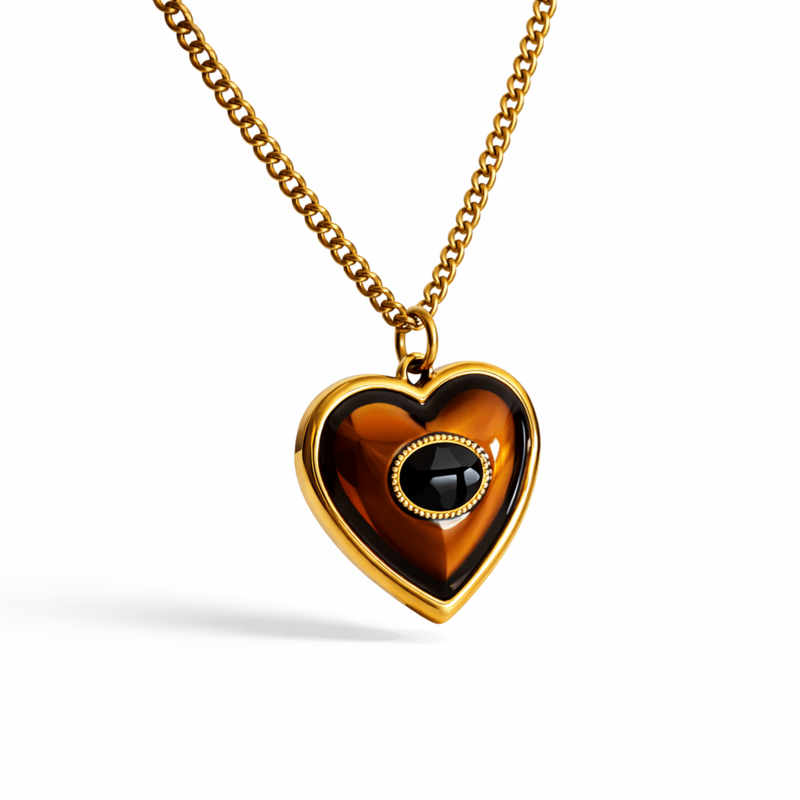 Amber Noir – Heart Necklace in Gold Plated Steel