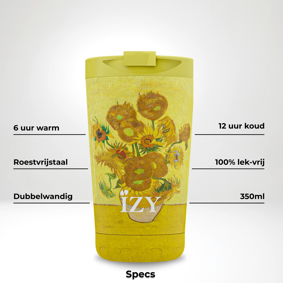IZY Mug, Sunflowers, 350ml, giftbox - Thermische beker | reisbeker | Afsluitbare mug voor hete of koude dranken | isoleerbeker | Thermos | Mug