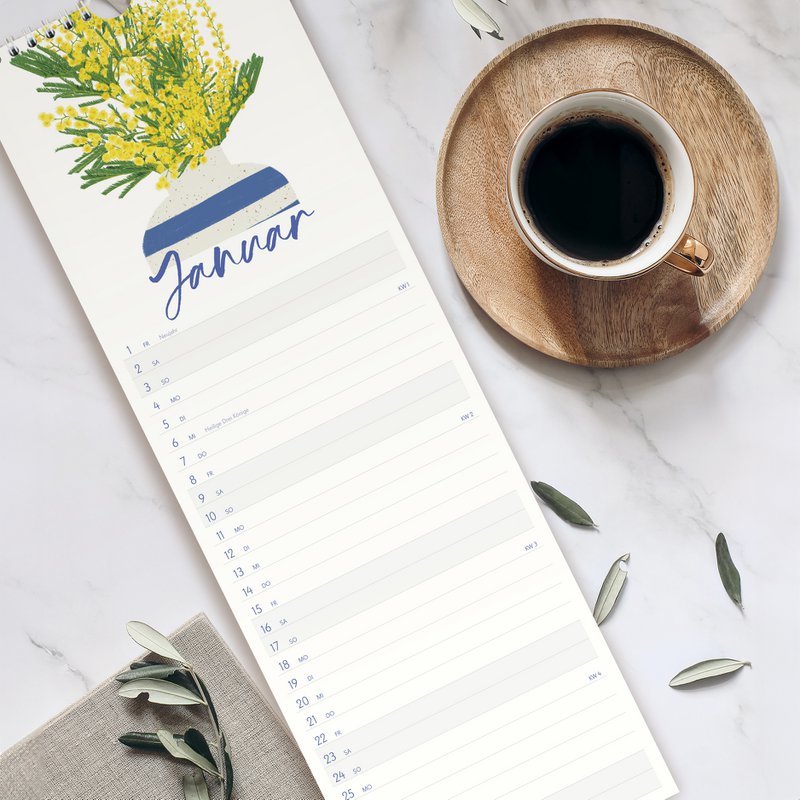 Wandkalender 2027 mit handgezeichneten Blumenvasen