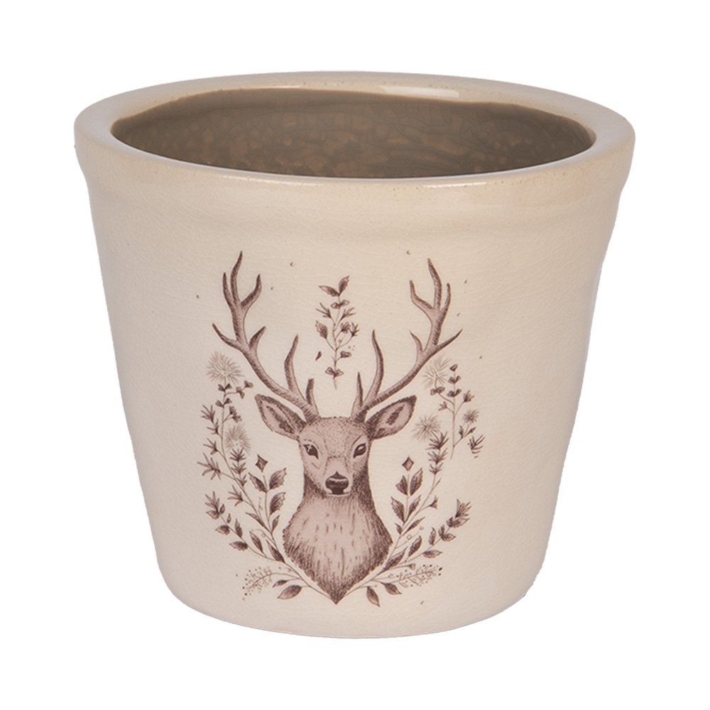Bloempot Ø 12x11 cm Beige Keramiek Hert