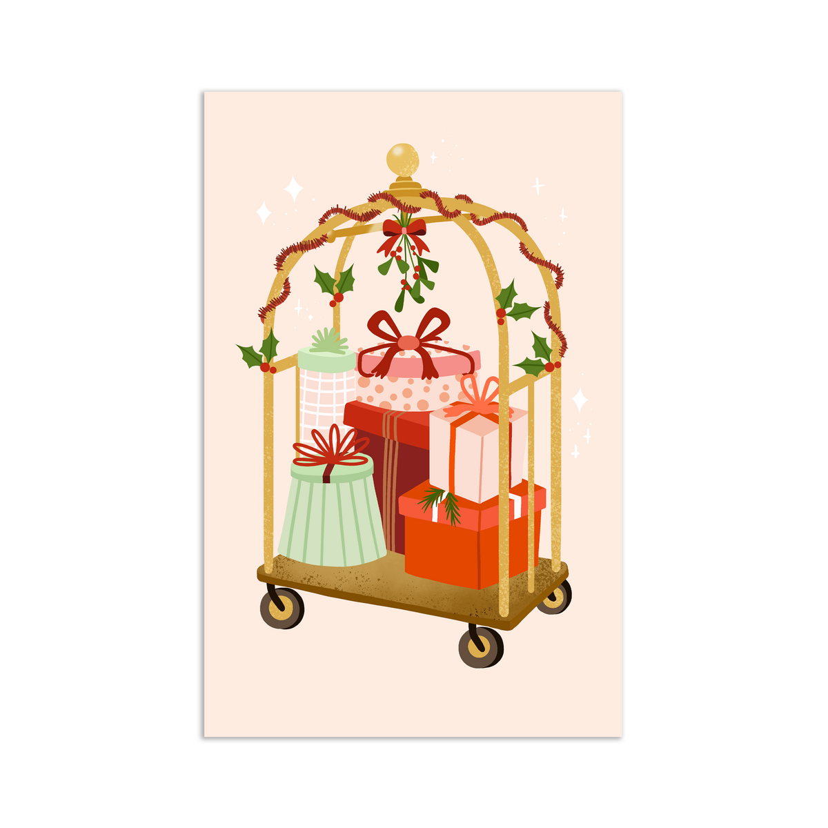 Minikarte/Geschenkanhänger Weihnachten – Weihnachten – Trolley mit Geschenken