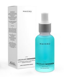 Hyaluronic acid serum with baobab and witch hazel, a hydrating and soothing facial serum in a turquoise glass bottle.