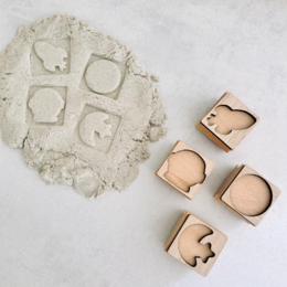Espace de jeu de tampons en bois (8 motifs, double face)