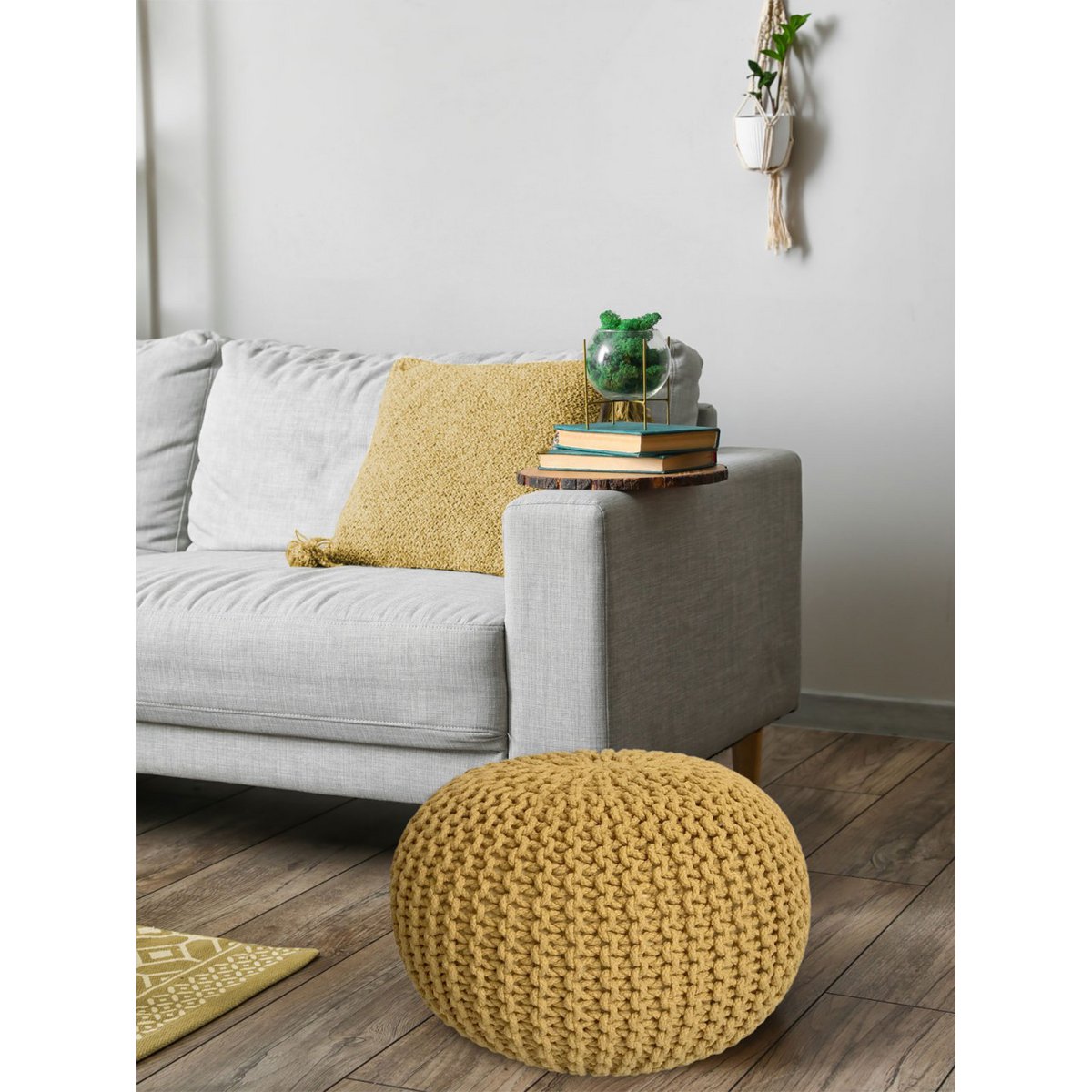 Pouf Ø 55 h 37 h 37 tabouret de tricot siège de planche de sol de pouf durable