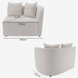 Canapé incurvé 2 places modulable tissu bouclé blanc Alba