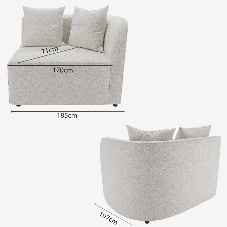 Canapé incurvé 2 places modulable tissu bouclé blanc Alba