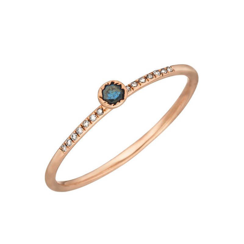 Petite ring, blå diamant, 14K rosa guld