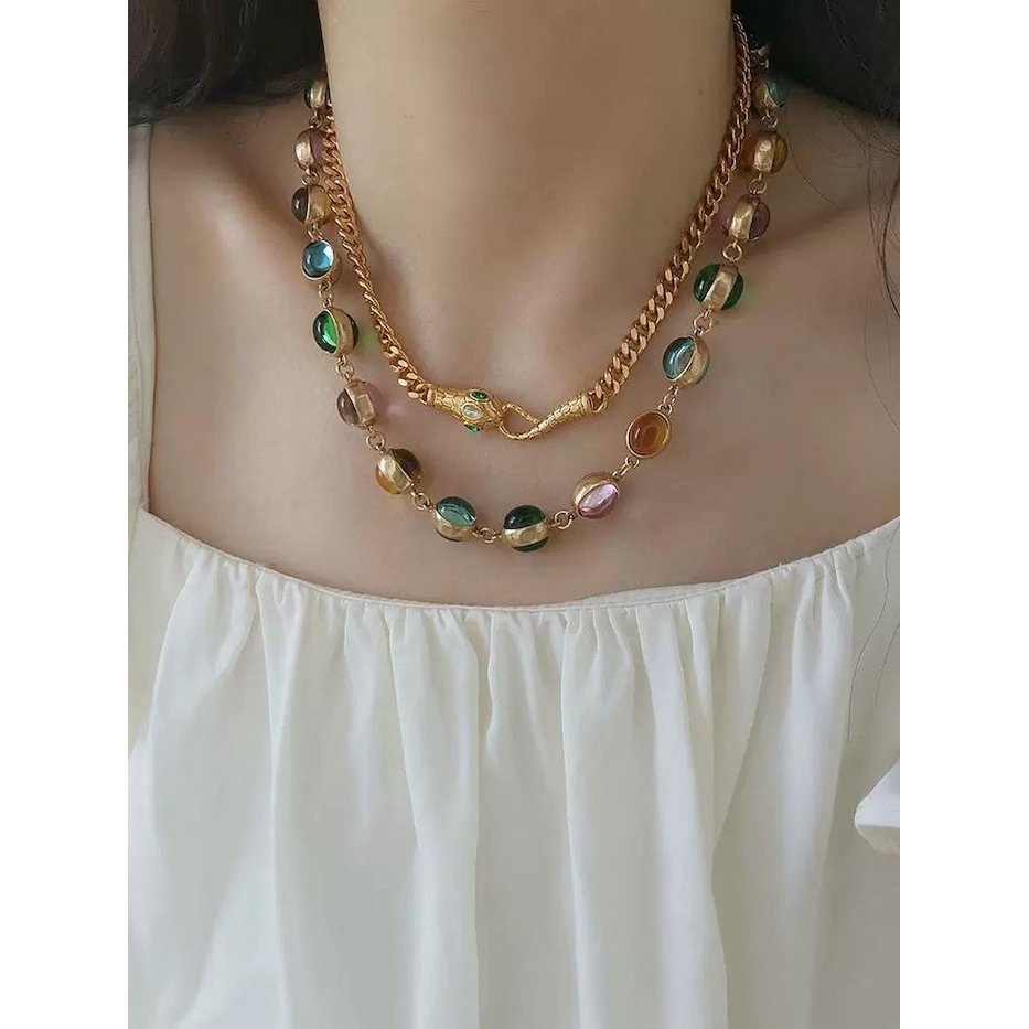 Vintage Rainbow Glass Stones Jewelry Set