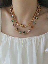 Vintage Rainbow Glass Stones Jewelry Set