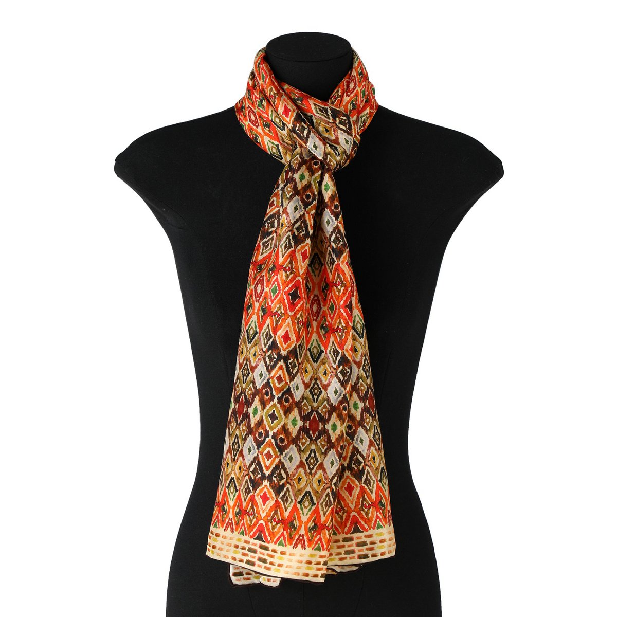 Écharpe en soie multicolore avec une impression ethnique ikat