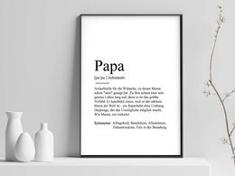A black and white poster with the word "Papa" and a definition-style description of the term. The poster has a minimalist, typographic design and would be suitable for home decor or a gift for a father.