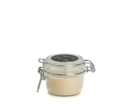 Vanilla scented weck jar, small cylindrical glass container, cream colored candle, metal clamp closure, 6 pieces set