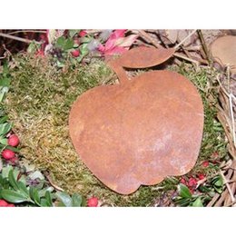 A decorative autumn apple-shaped hanging window ornament made of patina-finished metal, measuring 12cm x 12cm. Suitable for garden or outdoor decor.