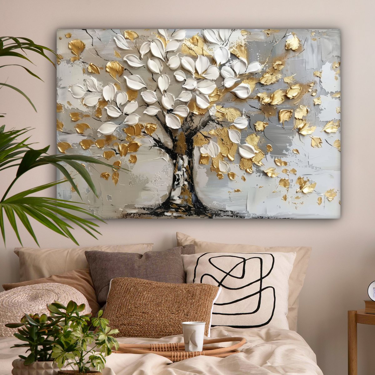 Peinture sur toile - Décoration murale - Boom - Beige - Gray - Gold - Résumé