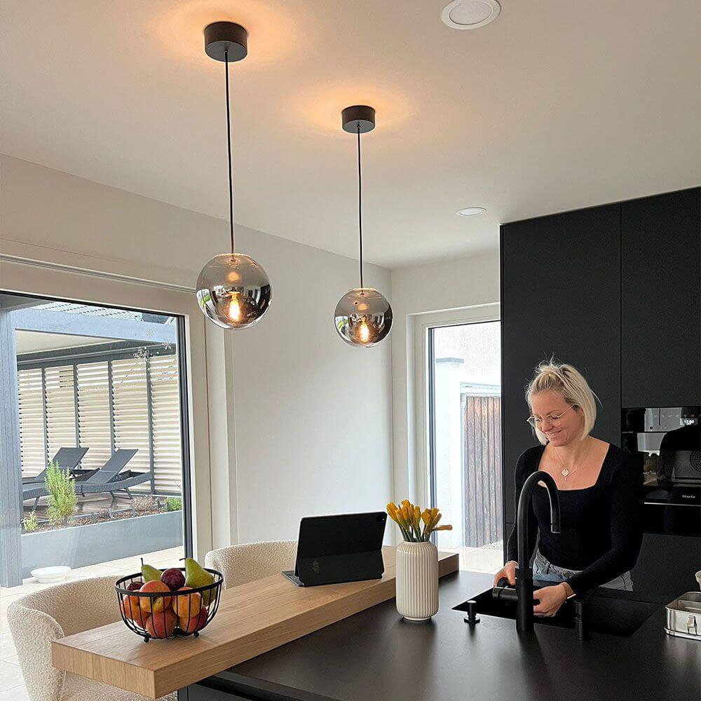 s.luce Orb glass ball hanging lamp 150cm suspension black