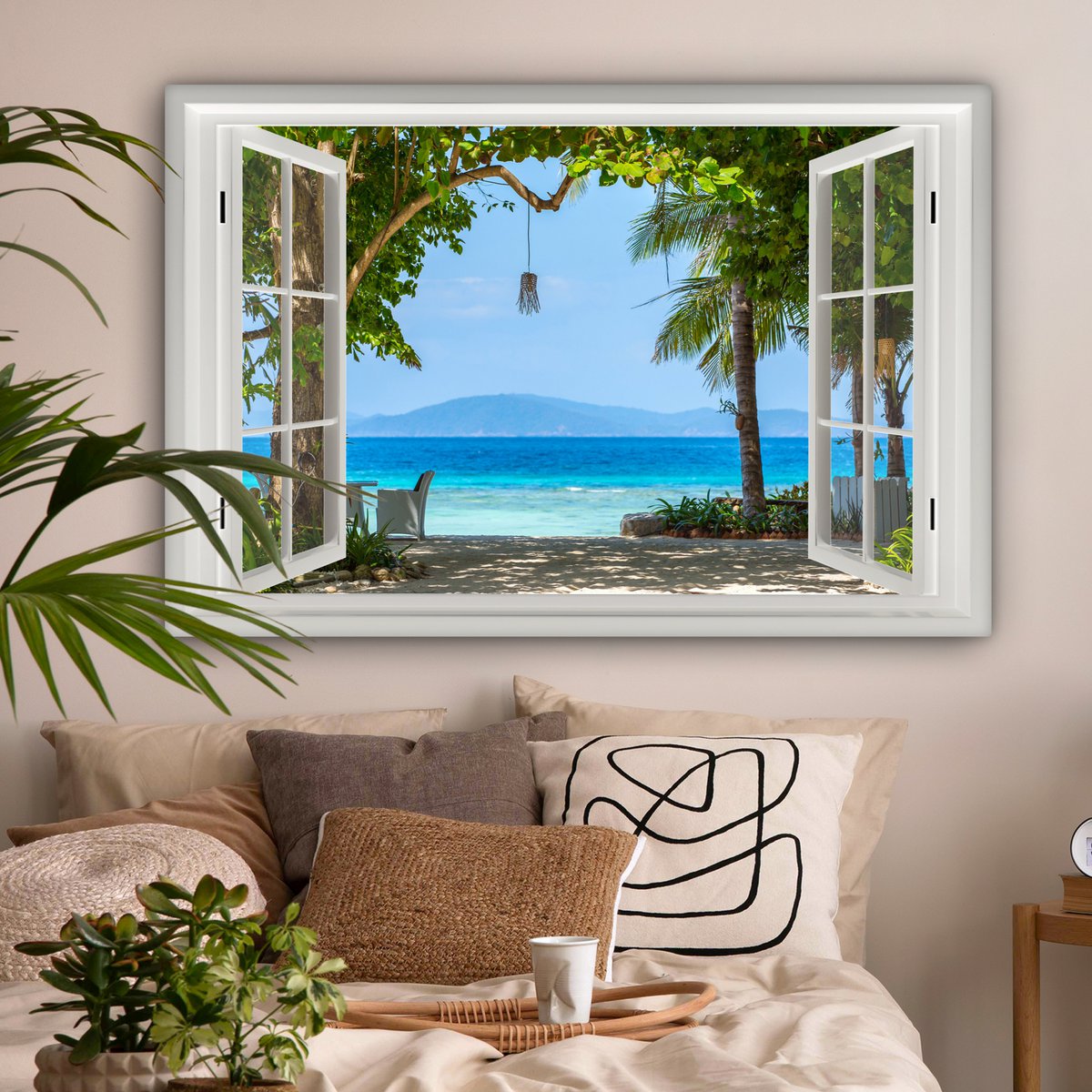 Pintura de lienzo - Decoración de pared - Vista - Boom - Sea - Palmada - Colinas - Playa - Azul