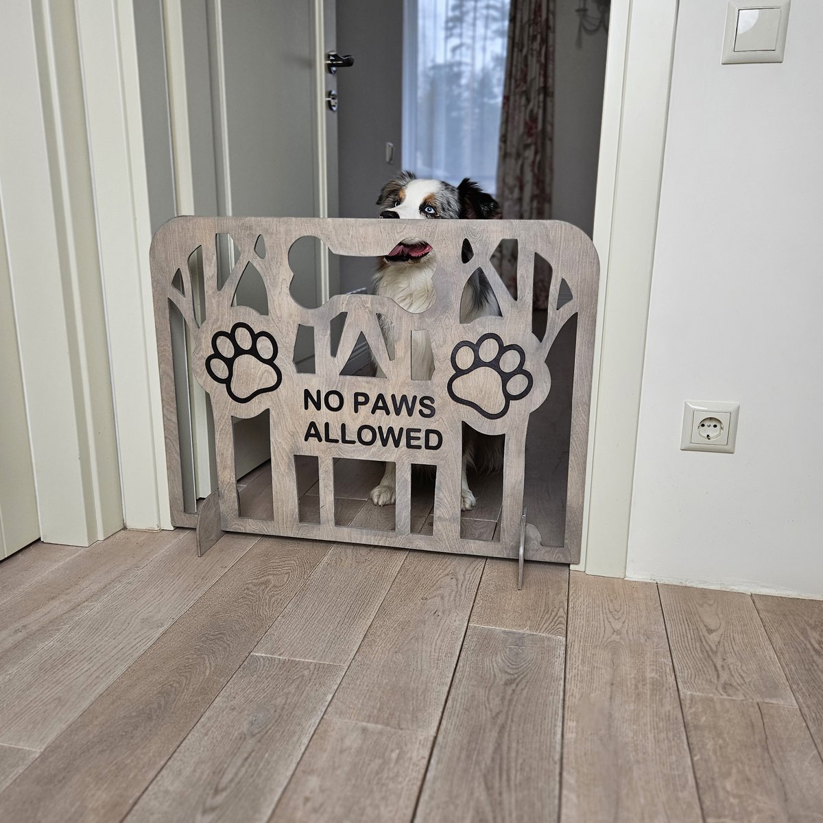 Puerta portátil de tapón para perros de madera para uso en interiores, barrera de mascotas independiente para espacios para el hogar