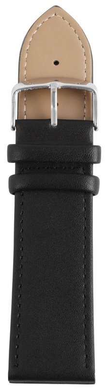 Genuine leather watch strap, black/silver, 24 mm