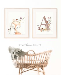 Ræve børnehave print, ræve plakat, blomster planteskole print, sødt ræve print, vilde blomster print, piger børnehave plakat, pigeværelse