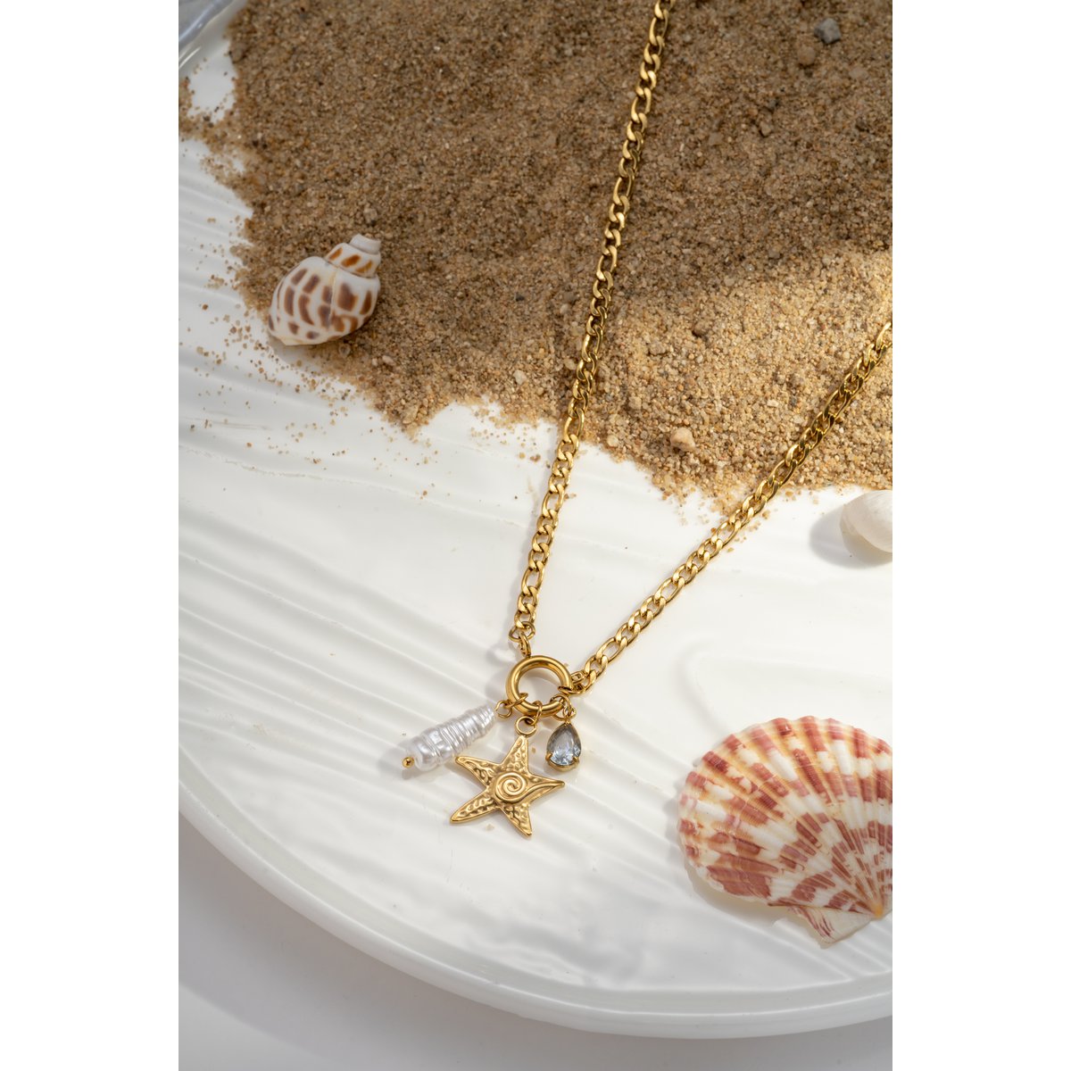 Star ketting en roestvrijstalen parel