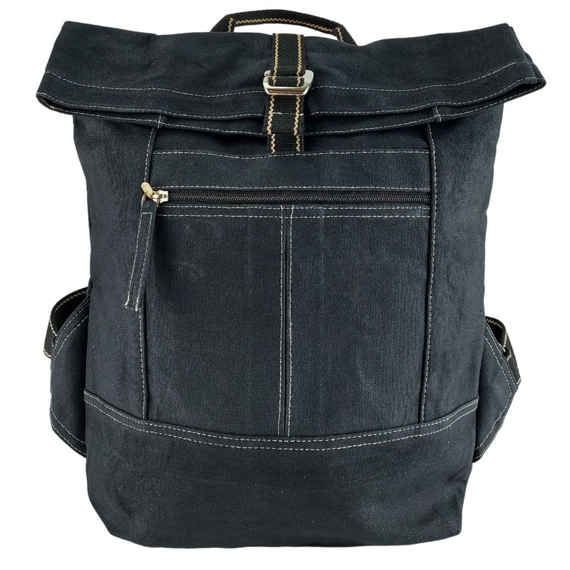 Mochila Domelo de lona encerada. Mochila unisex impermeable. Mochila de ocio vegana. Diseño de mochila enrollable monocromática con mucho espacio.