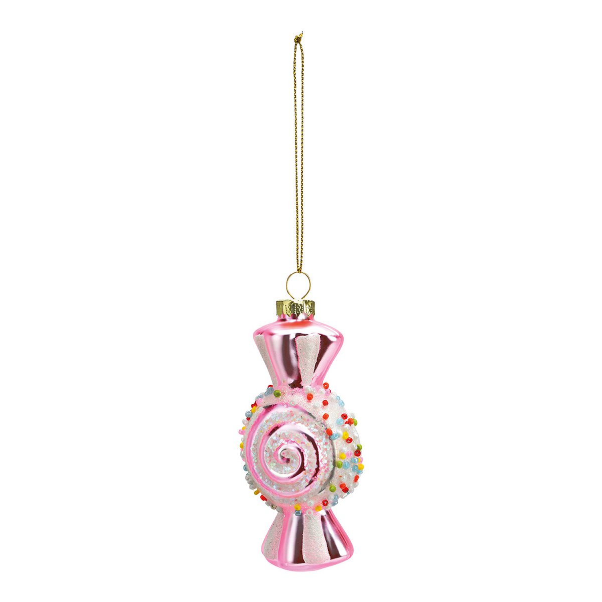 Julehængende slik lavet af glas, pink/pink (B/H/D) 5x10x3cm