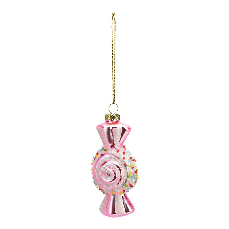 Julehængende slik lavet af glas, pink/pink (B/H/D) 5x10x3cm