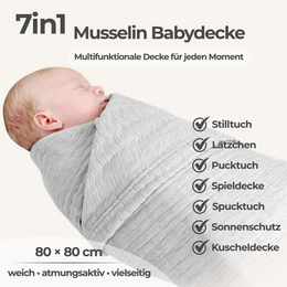 Grey 4 in 1 Muslin Baby Blanket