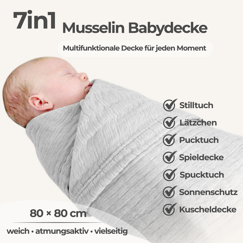 Grey 4 in 1 Muslin Baby Blanket
