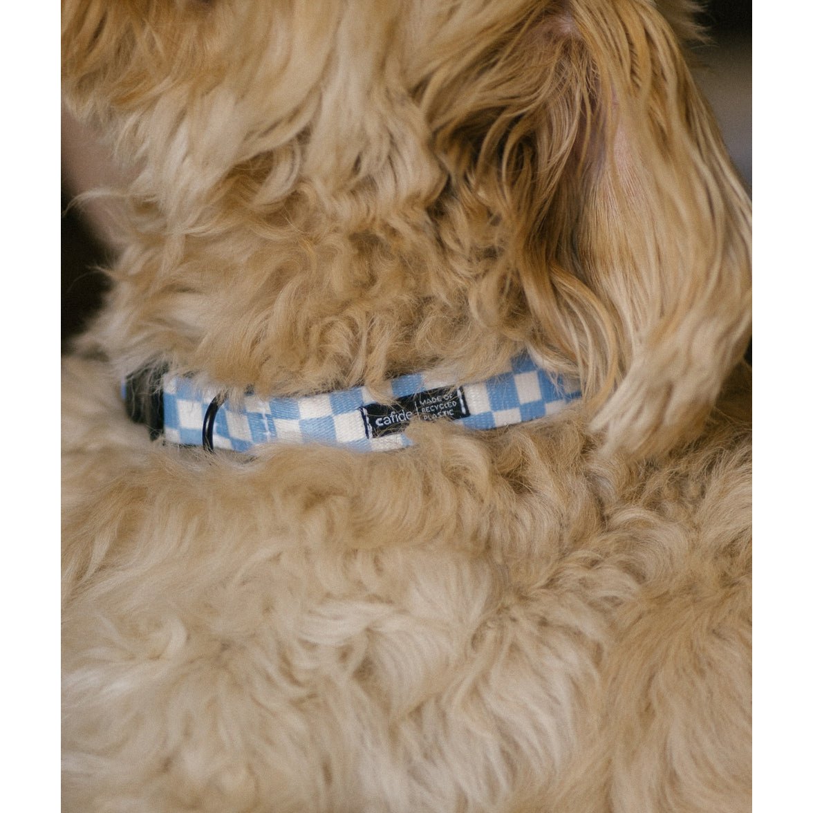 Halskette aus recyceltem PET, blaues Vichy-Design, Juno