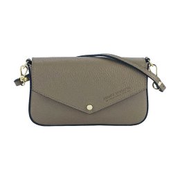 RB1023AQ | Lille skuldertaske med aftagelig kæde skulderrem i ægte læder Fremstillet i Italien. Lukkeklap. Poleret guld metal tilbehør - Taupe farve - Mål: 22 x 12 x 3 cm
