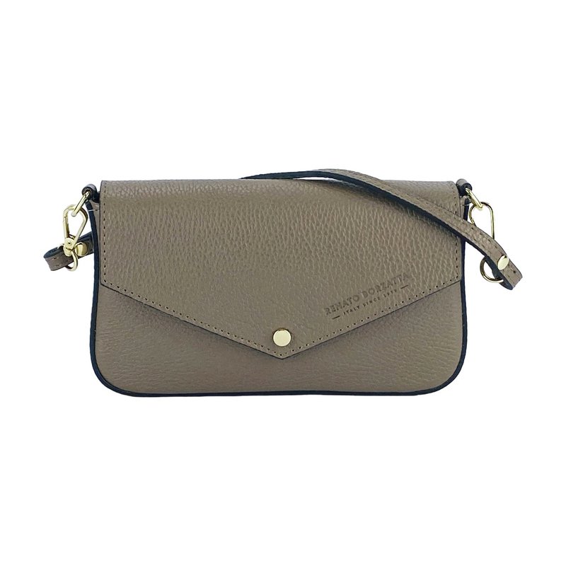 RB1023AQ | Lille skuldertaske med aftagelig kæde skulderrem i ægte læder Fremstillet i Italien. Lukkeklap. Poleret guld metal tilbehør - Taupe farve - Mål: 22 x 12 x 3 cm