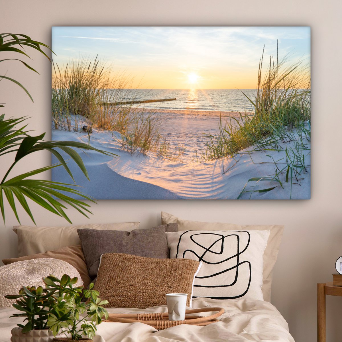 Pintura de lienzo - Decoración de pared - Playa - Sol - Dune - hierba - arena - horizonte