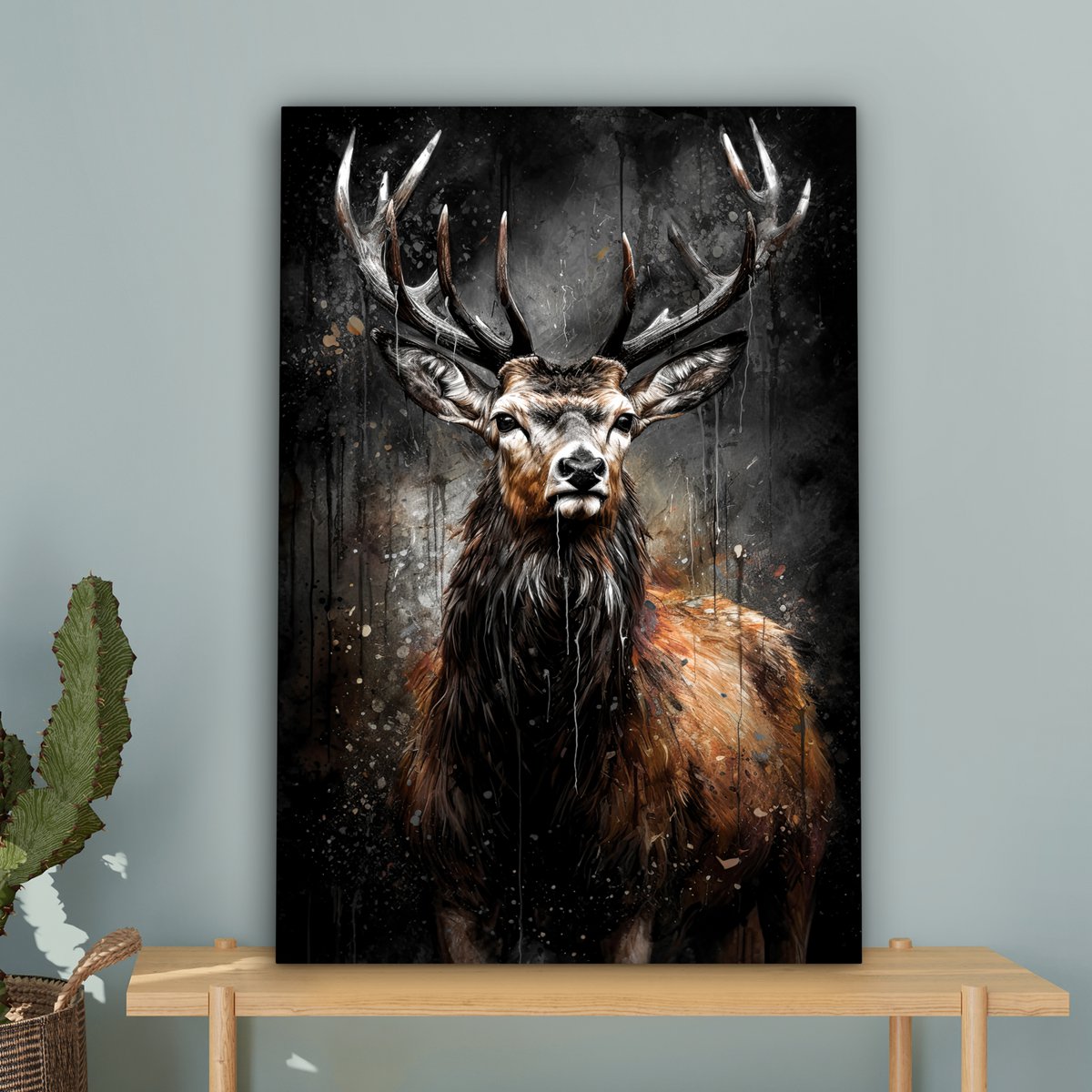 Leinwand Malerei - Wanddekoration Hert - Schwarz - Tier - Hirschbett - Wanddekoration Wohnzimmer - Schlafzimmer Dekoration - Raumzubehör - Leinwand Gemälde