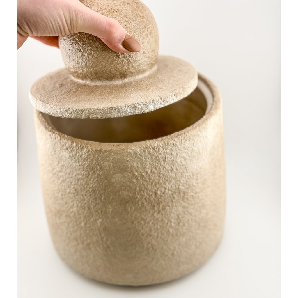 Aardewerk potje met deksel beige