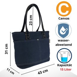 Domelo Damen gewachste Canvas Shopper. Wasserabweisende Handtasche.  Vegane Schultertasche . Einfarbig Damentasche A4 geeignet