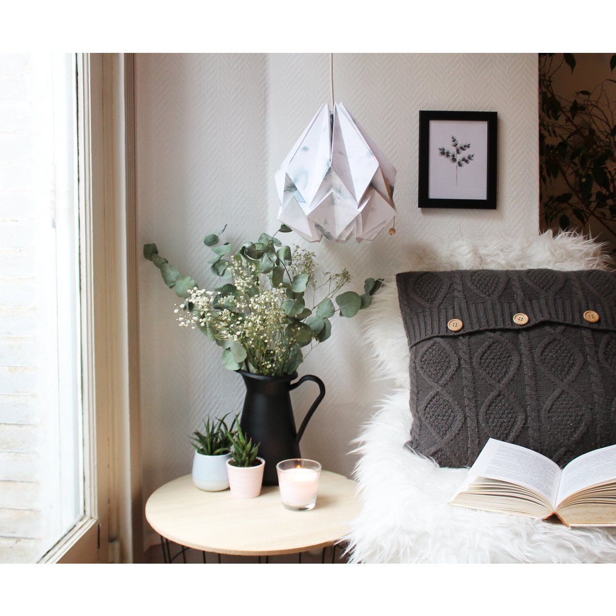 Papierowa lampa wisząca Origami - Zimowy wzór - rozmiar M