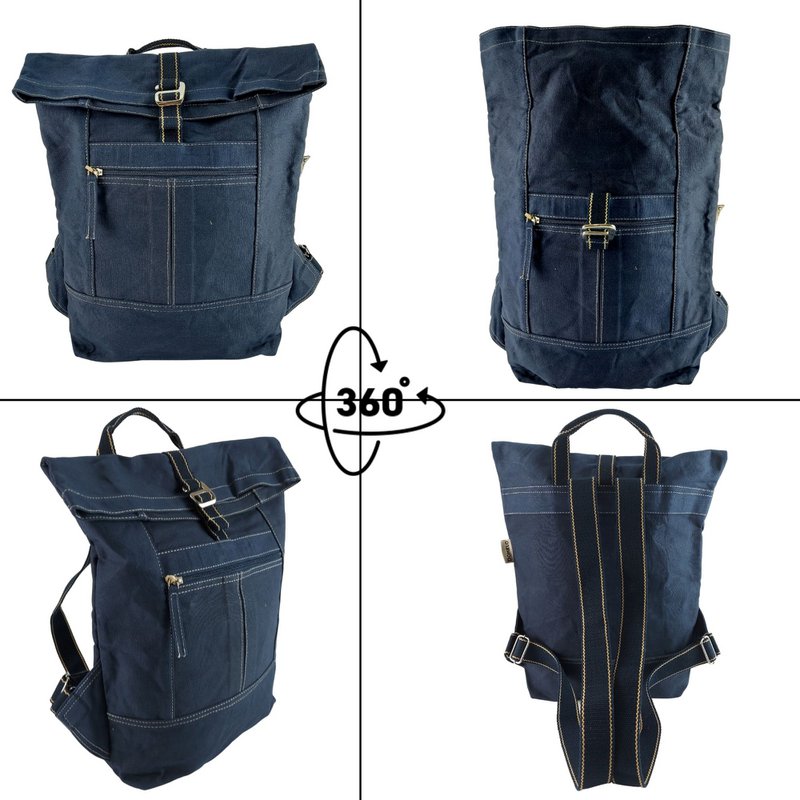 Mochila Domelo de lona encerada. Mochila unisex impermeable. Mochila de ocio vegana. Diseño de mochila enrollable monocromática con mucho espacio.
