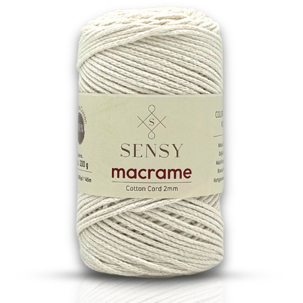 Sensy Premium 2 mm - 160 yards 100 % genanvendt bomuldsmacrame-ledning