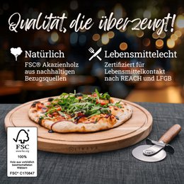 Pizza board/pizza plate 'Mario' 2 Set round with pizza cutter [⌀35cm tall] made of FSC®-certified acacia wood