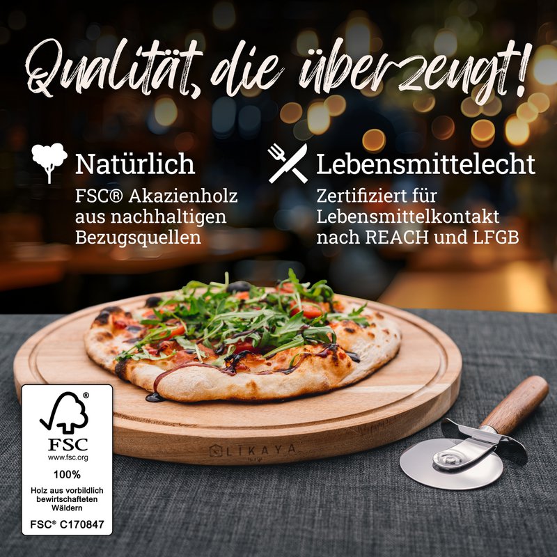 Pizza board/pizza plate 'Mario' 2 Set round with pizza cutter [⌀35cm tall] made of FSC®-certified acacia wood