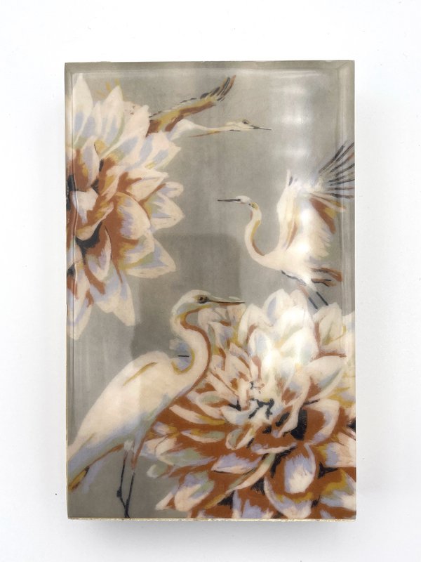 Cranes and Lilies Wood Tile