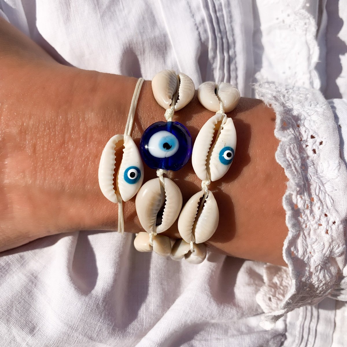 Shell & Blue Eye-armband in glas