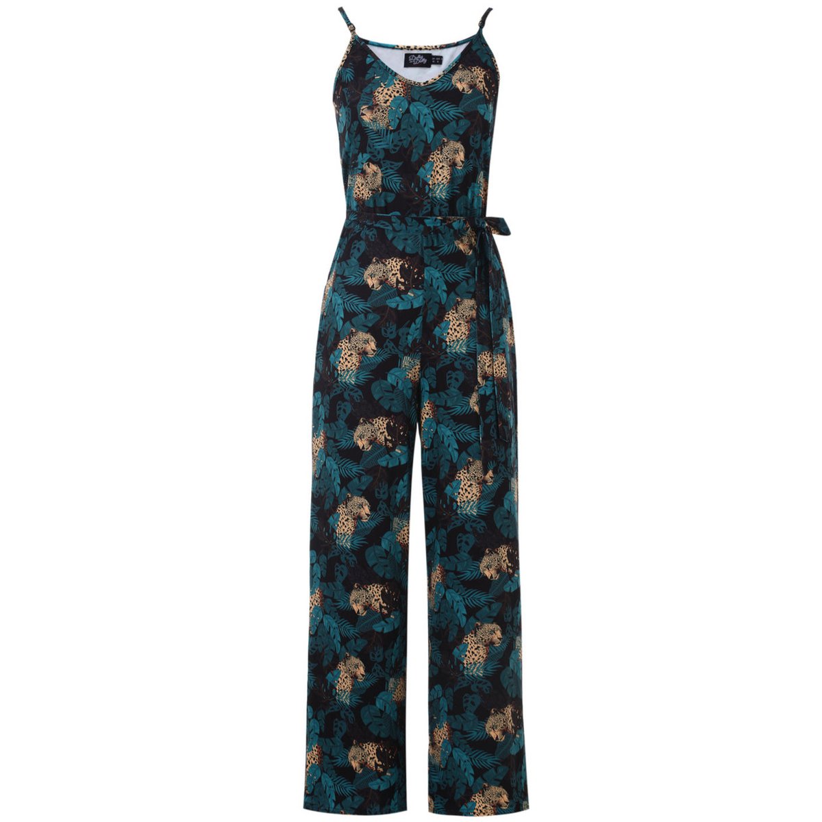 EU STOCK Brigitte Brown Cheetah & Palm Leaves Print Strappy Jumpsuit