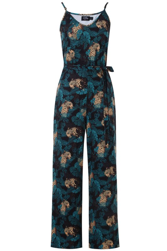 EU STOCK Brigitte Brown Cheetah & Palm Leaves Print Strappy Jumpsuit