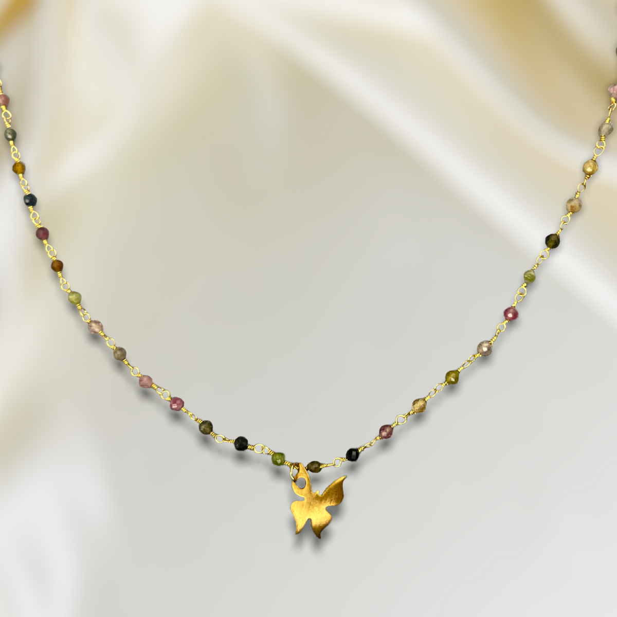 Toermalijn gouden vlinderketting - edelsteen gradiënt metamorfose hanger VIK-134 ketting