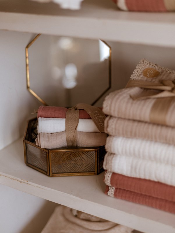 Set in mussola di tela a 6 strati / Avorio, argilla e beige