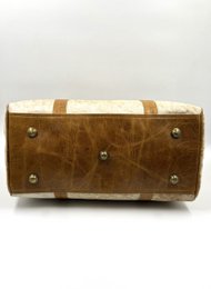 Borsa da viaggio in pelle e pelliccia naturale fatta a mano – Borsone artigianale “Apex” da 46 cm e borsa da fine settimana unisex unica