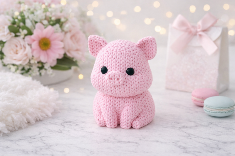 Eterna Wonder – Schweinefigur im Strickstil – Dekoobjekt – Rosa