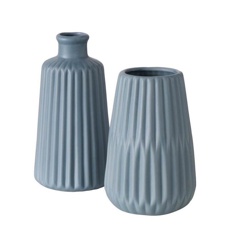 Wazon żebrowany porcelanowy wys. 18 cm Jasnoniebieski